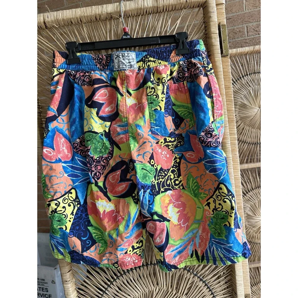 Vintage Polo Ralph Lauren Kids XL 18-20 Swim Trunks Tropical Floral Board Shorts